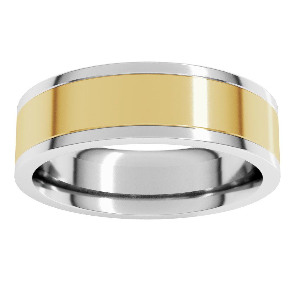 14K White/Yellow 6 mm Comfort-Fit Flat Band