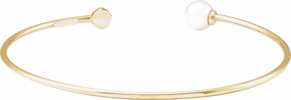 14K Yellow Gold Cultured White Freshwater Pearl & .03 CT Natural Diamond Cuff 7" Bracelet