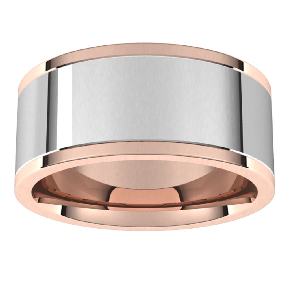 14K Rose/White 9 mm Comfort-Fit Flat Band Size 10.5
