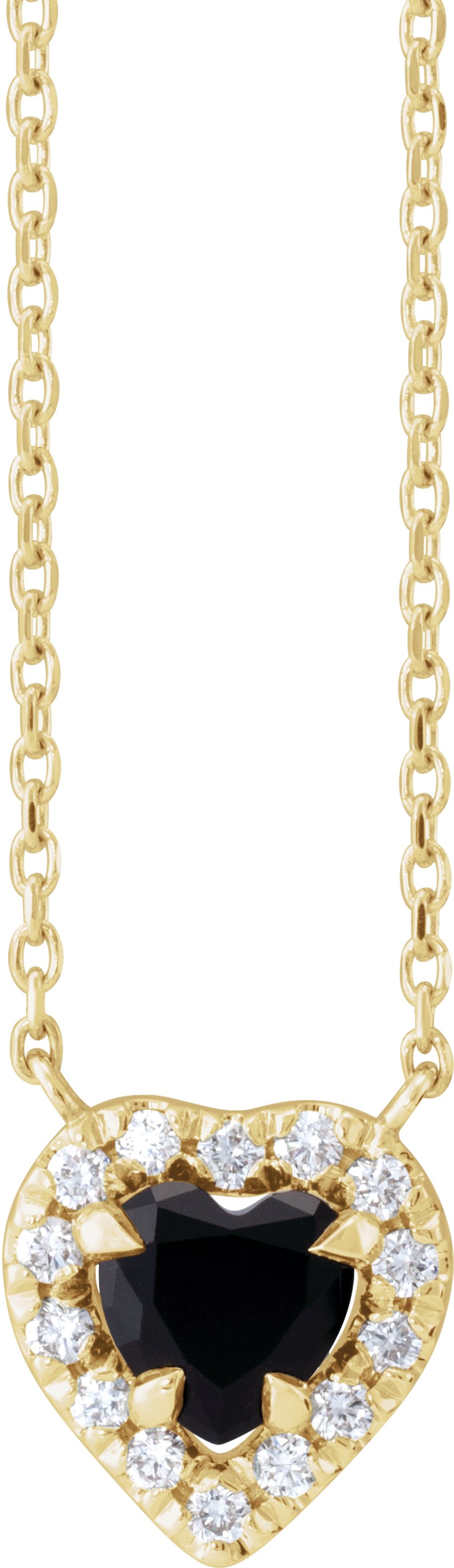 14K Yellow Gold Natural Onyx & 1/8 CTW Natural Diamond French-Set Halo-Style 18" Necklace