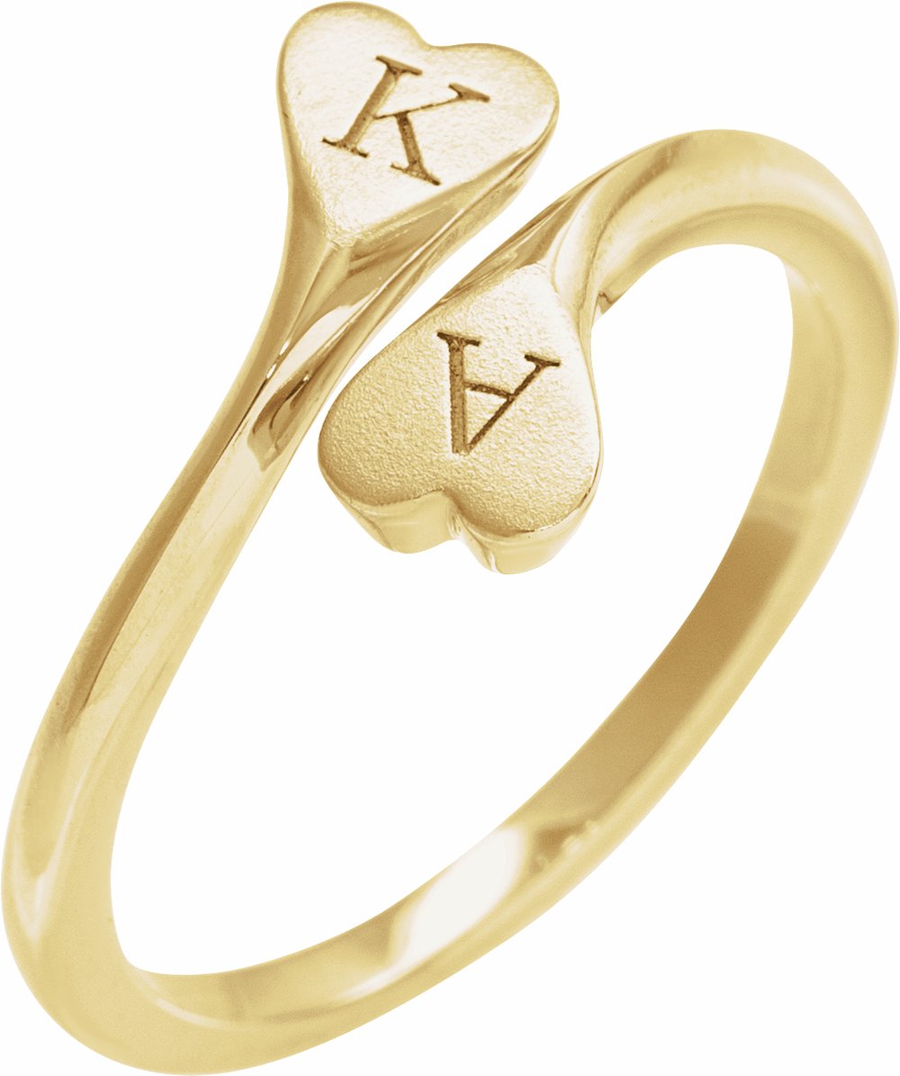 14K Yellow Engravable Double Heart Bypass Ring