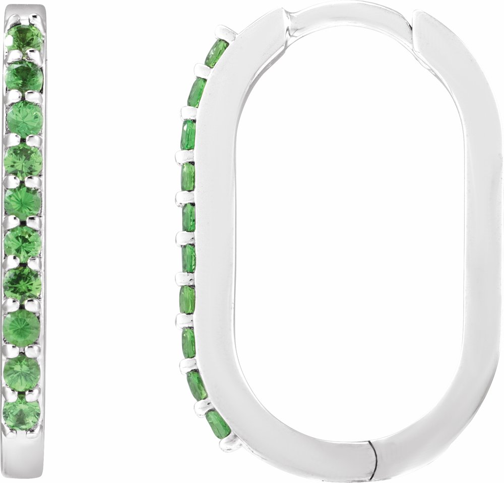 14K White Gold Natural Tsavorite Garnet 20 mm Hoop Earrings