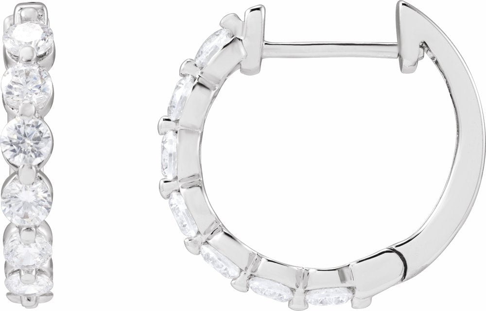 14K White Gold 1 CTW Lab-Grown Diamond Hoop Earrings