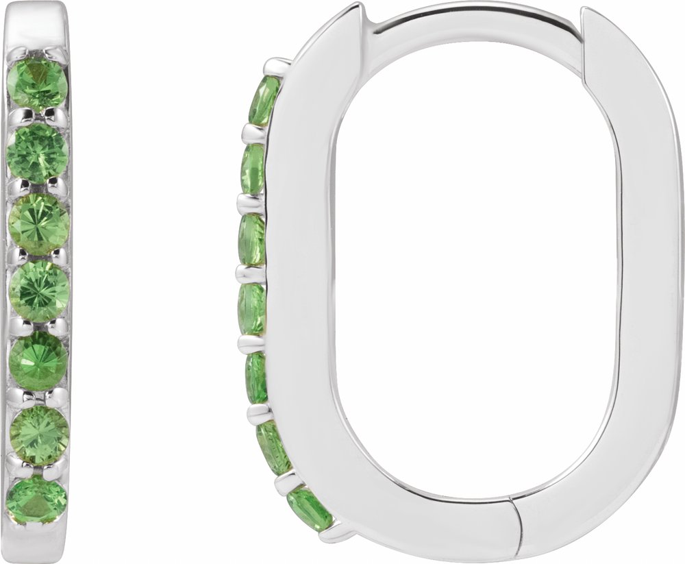 14K White Natural Tsavorite Garnet 14 mm Hoop Earrings