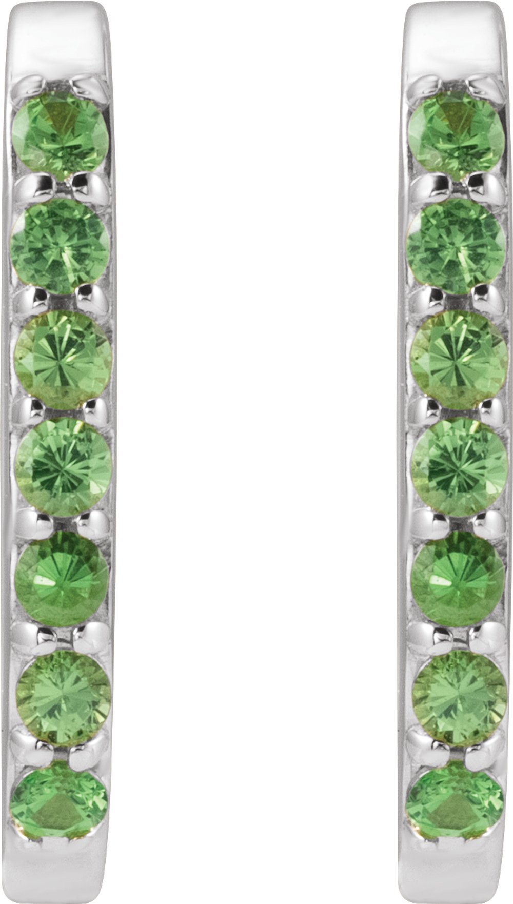14K White Natural Tsavorite Garnet 14 mm Hoop Earrings