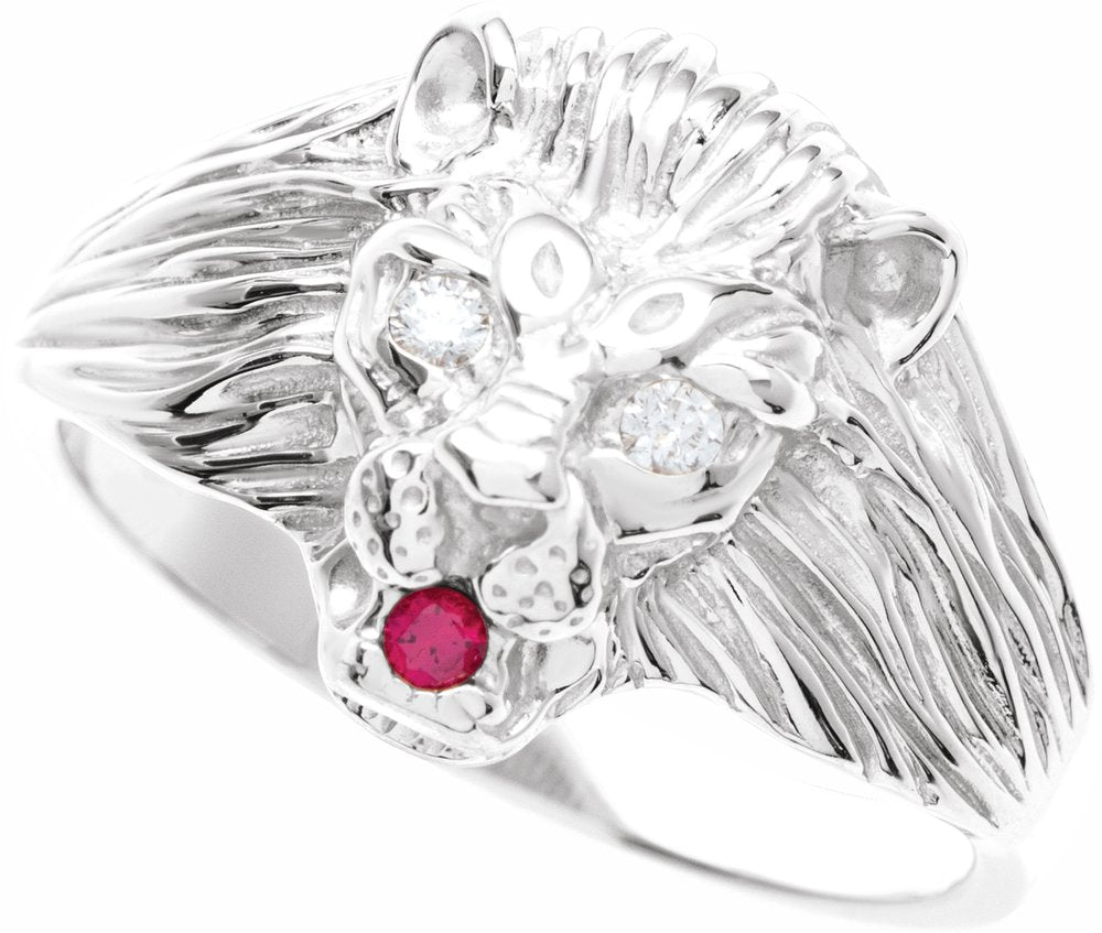 Sterling Silver .06 CTW Natural Diamond & Natural Ruby Lion Head Ring