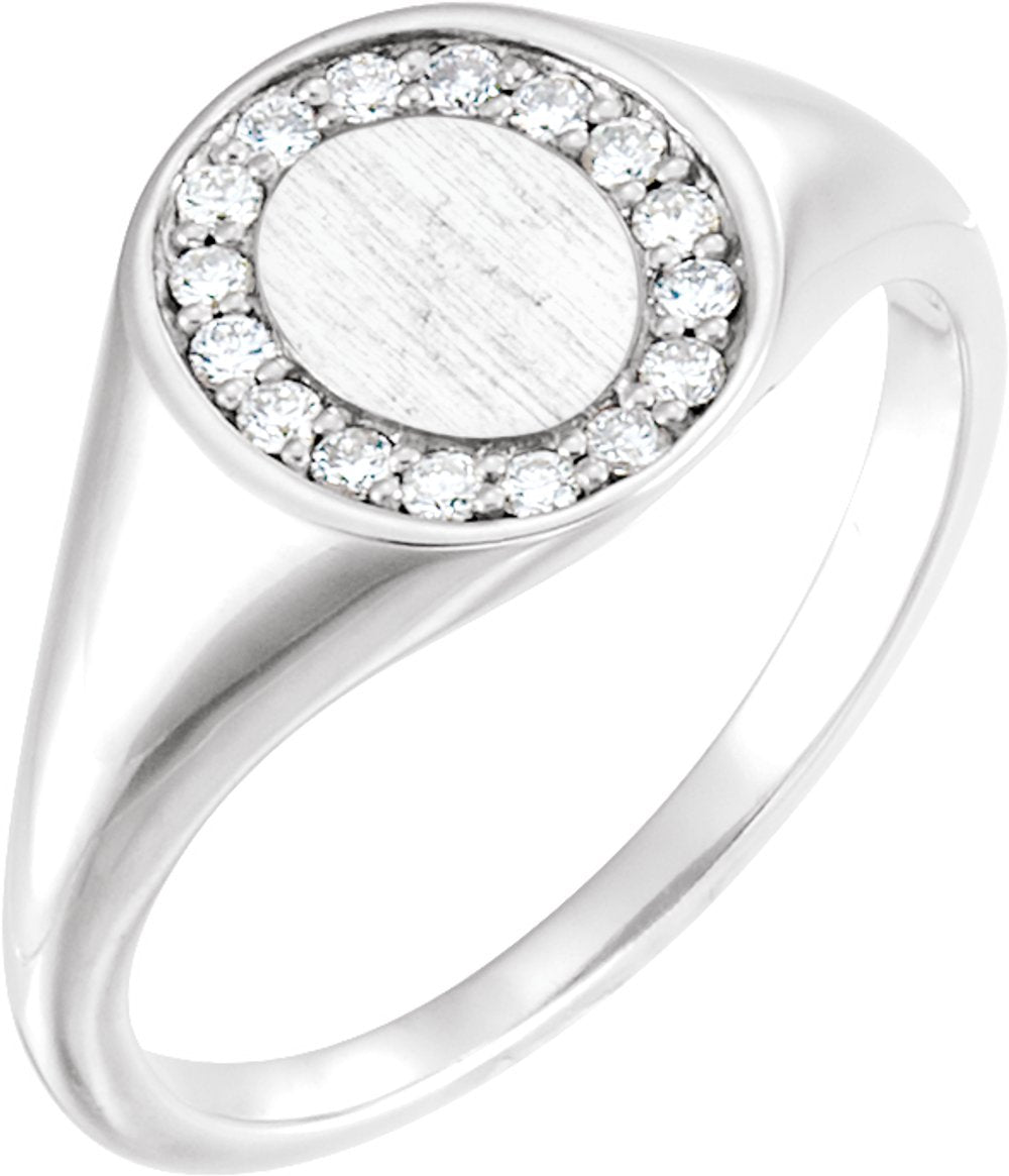 14K White 1/6 CTW Natural Diamond Halo-Style Signet Ring
