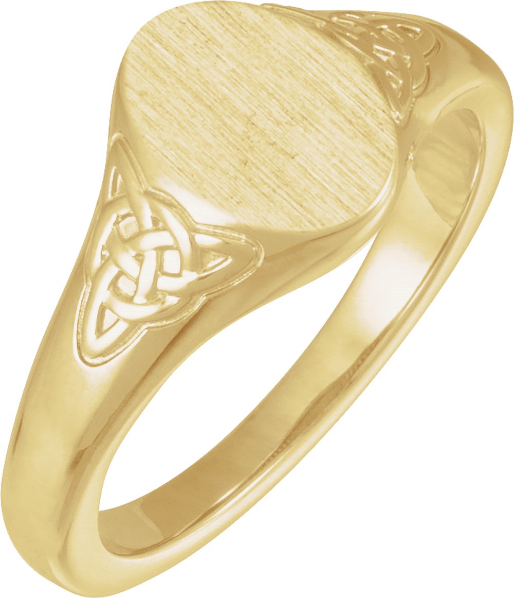 14K Yellow Engravable Oval Celtic-Inspired Signet Ring