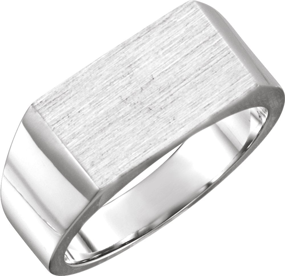 14K White Rectangle Signet Ring