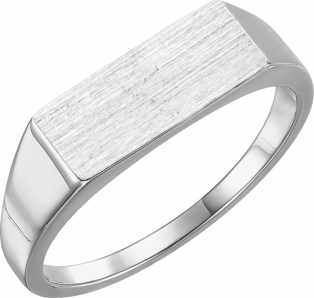14K White Gold 15x7 mm Rectangle Signet Ring
