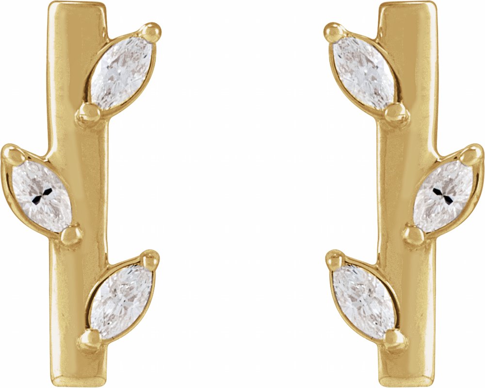 14K Yellow 1/10 CTW Natural Diamond Floral Bar Earrings