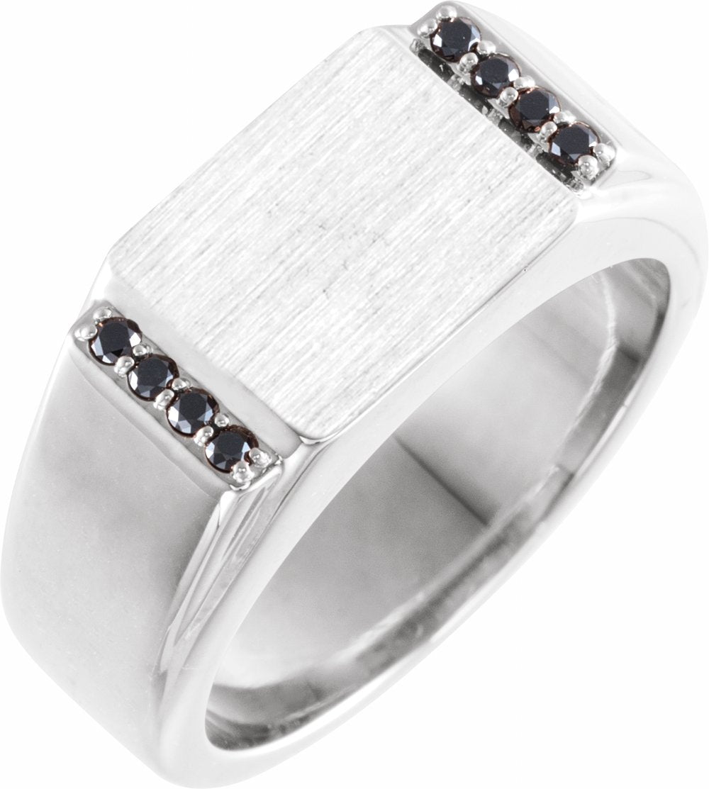 14K White Gold 1/10 CTW Natural Black Diamond Signet Ring
