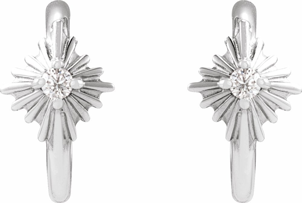 14K White Gold .03 CTW Natural Diamond 10 mm Star Hoop Earrings