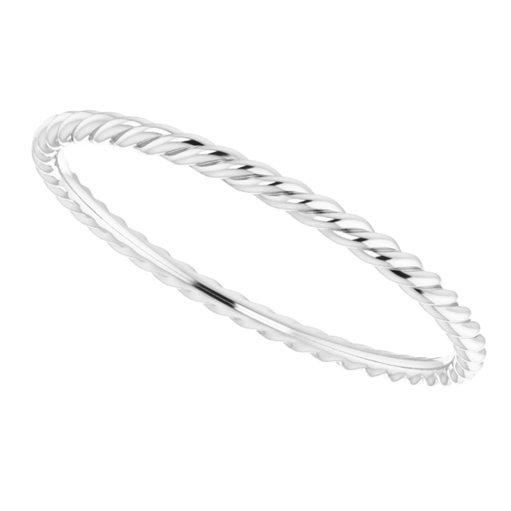 14K White Gold 1.51 mm Skinny Rope Band Size 10