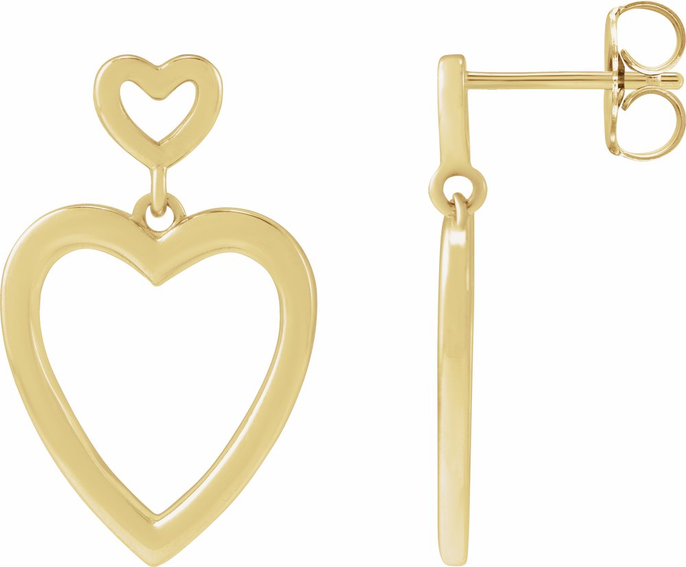 14K Yellow Gold Dangle Heart Earrings