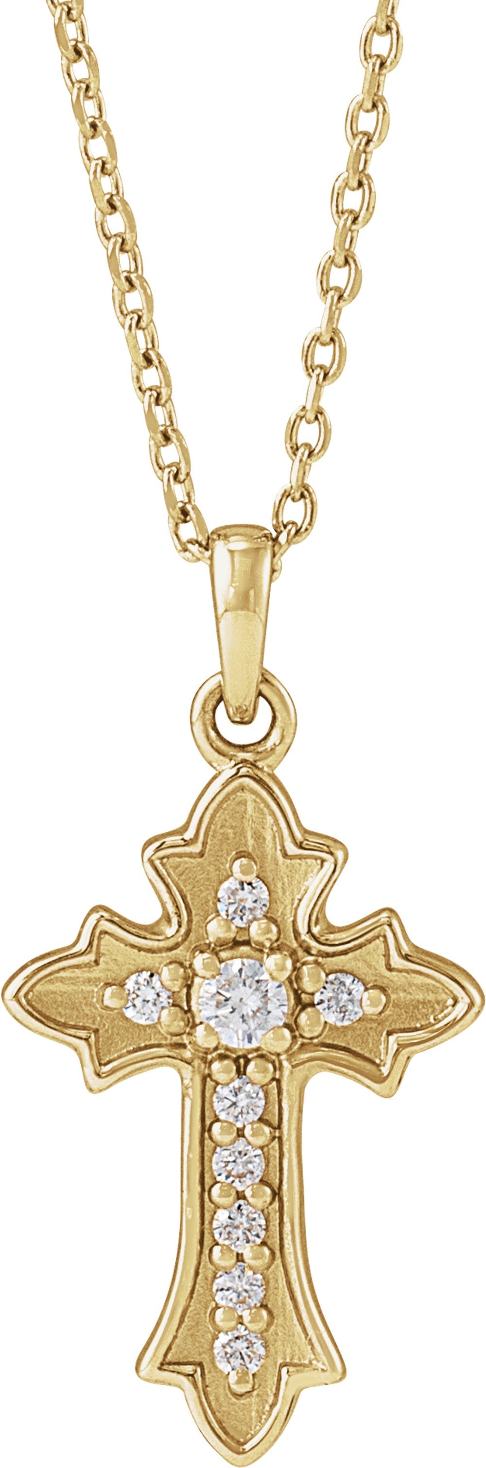 14K Yellow Gold .08 CTW Natural Diamond Vintage-Inspired Cross 16-18" Necklace