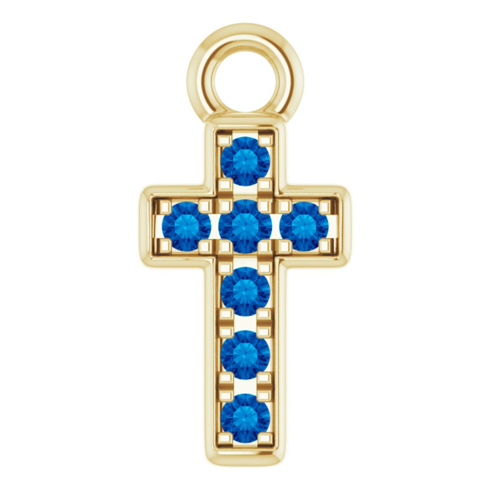 14K Yellow Petite Pavé™ Natural Blue Sapphire Cross Dangle
