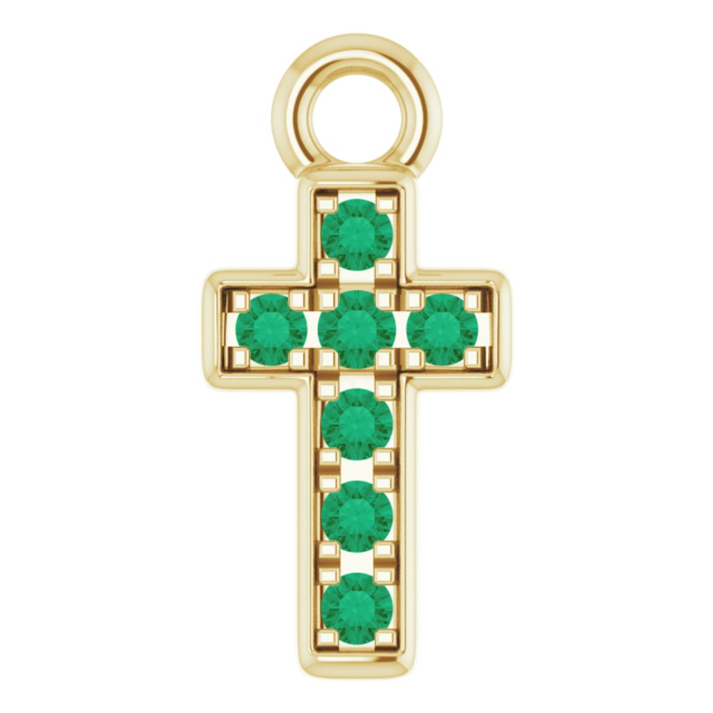 14K Yellow Petite Pavé™ Natural Emerald Cross Dangle