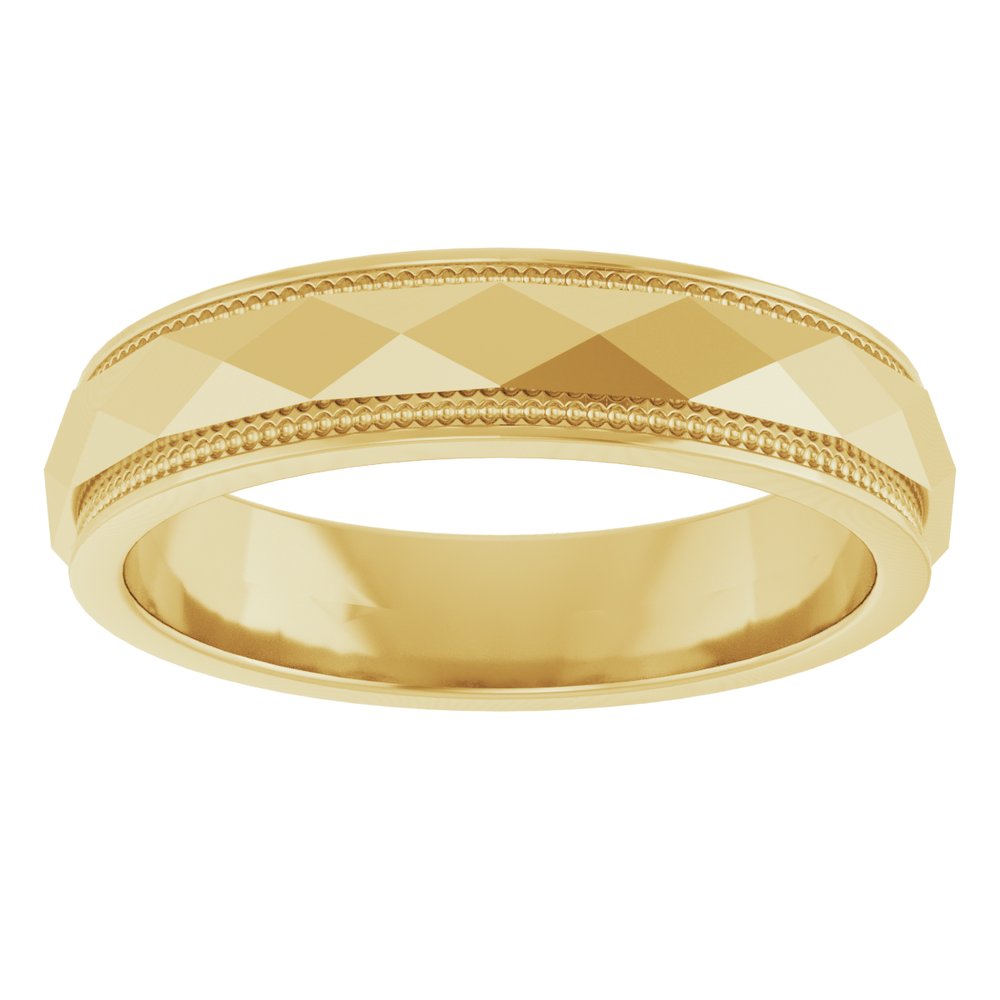 14K Yellow 4 mm Milgrain Stepped-Edge Geometric Faceted Band Size 10
