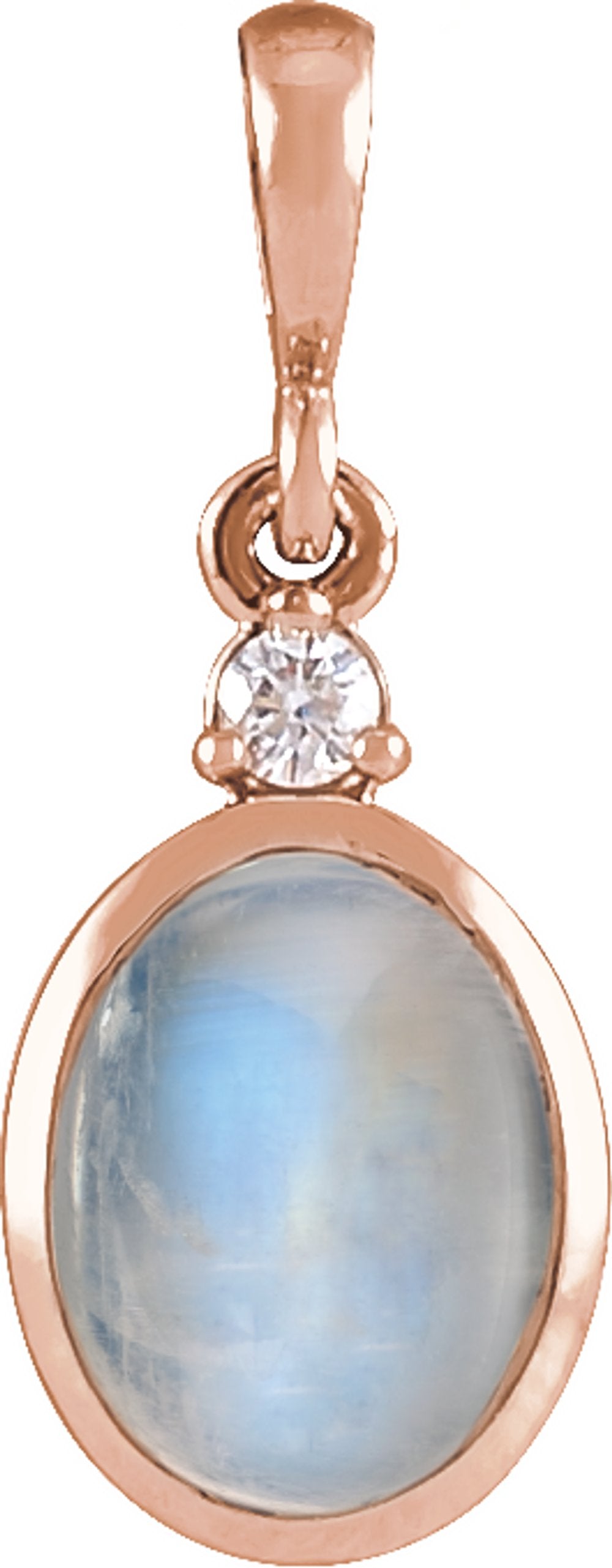 14K Rose Gold 6x4 mm Natural Rainbow Moonstone & .015 CT Natural Diamond Pendant