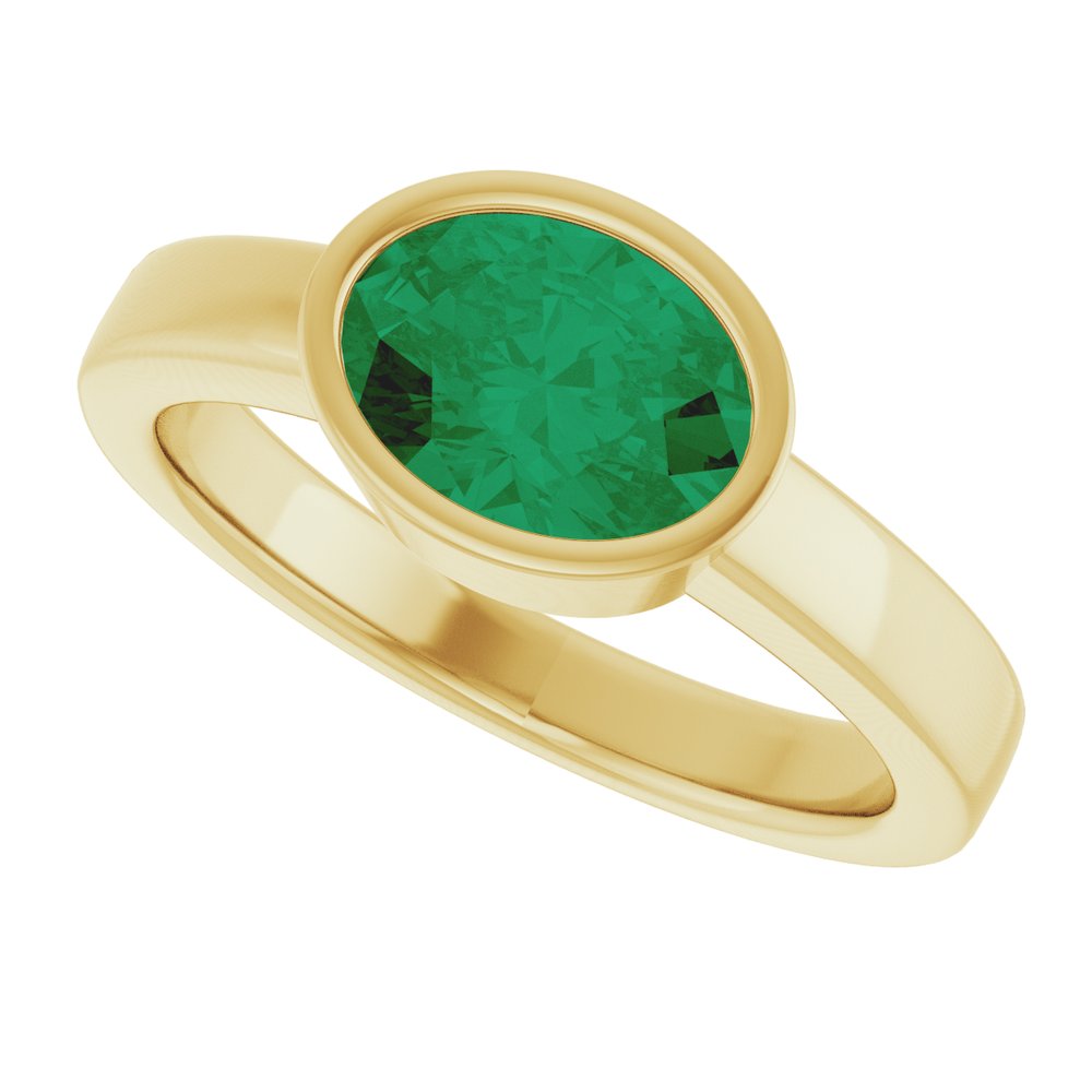 14K Yellow Lab-Grown Emerald Ring