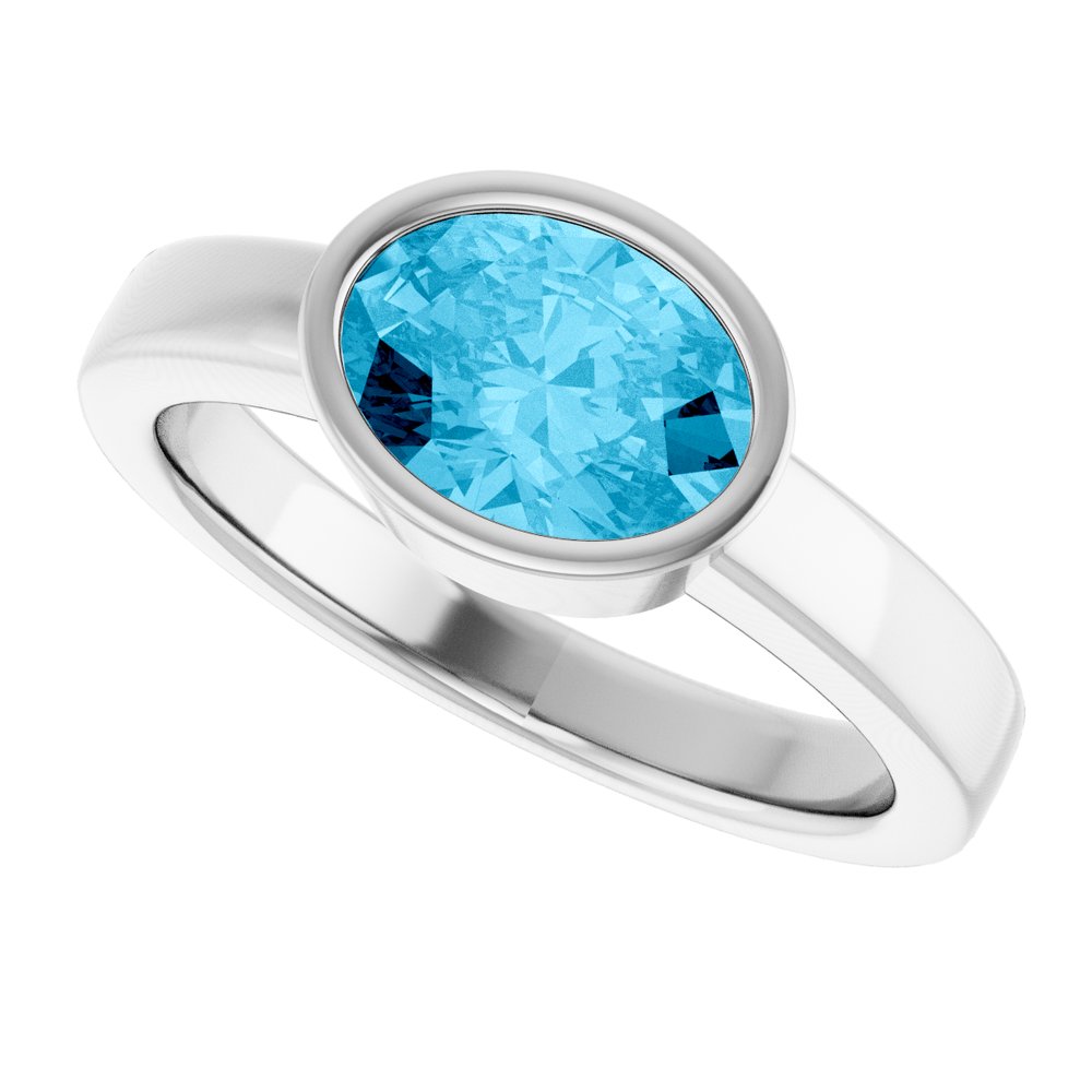 14K White Natural Aquamarine Ring