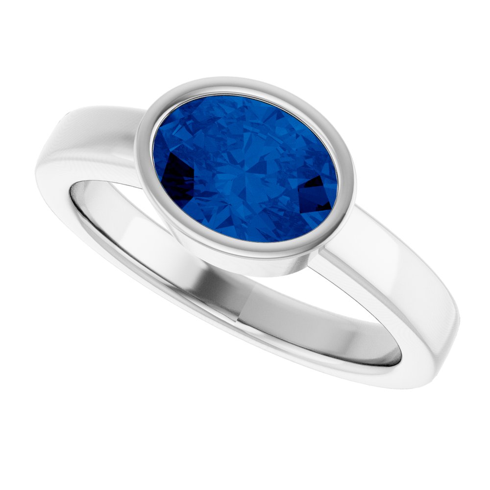 14K White Lab-Grown Blue Sapphire Ring