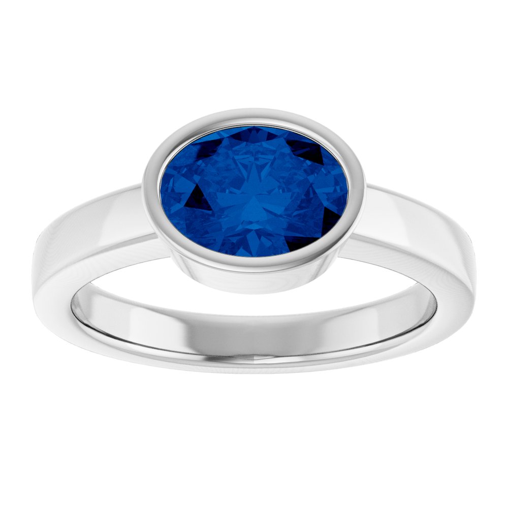 14K White Lab-Grown Blue Sapphire Ring