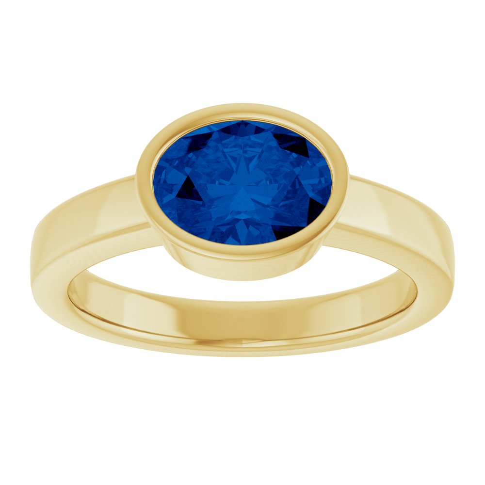 14K Yellow Gold Lab-Grown Blue Sapphire Ring