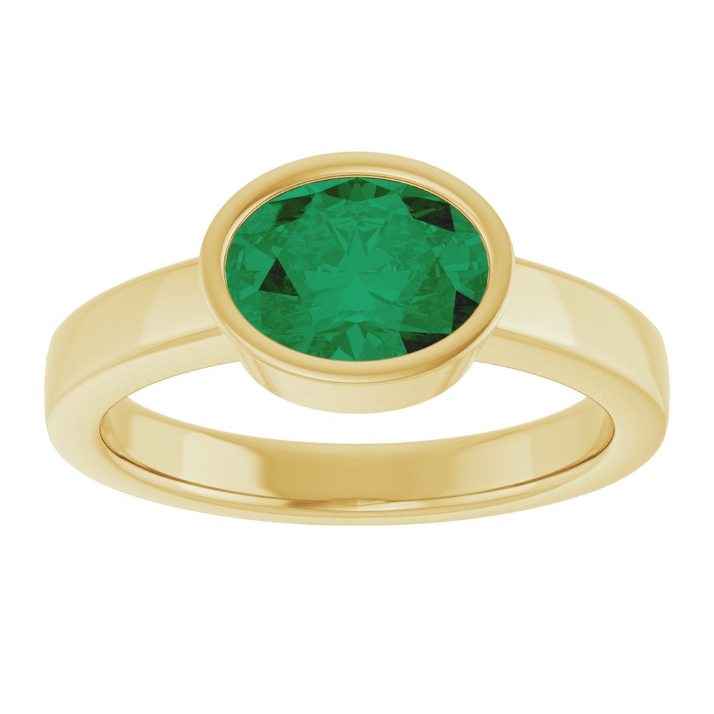 14K Yellow Lab-Grown Emerald Ring