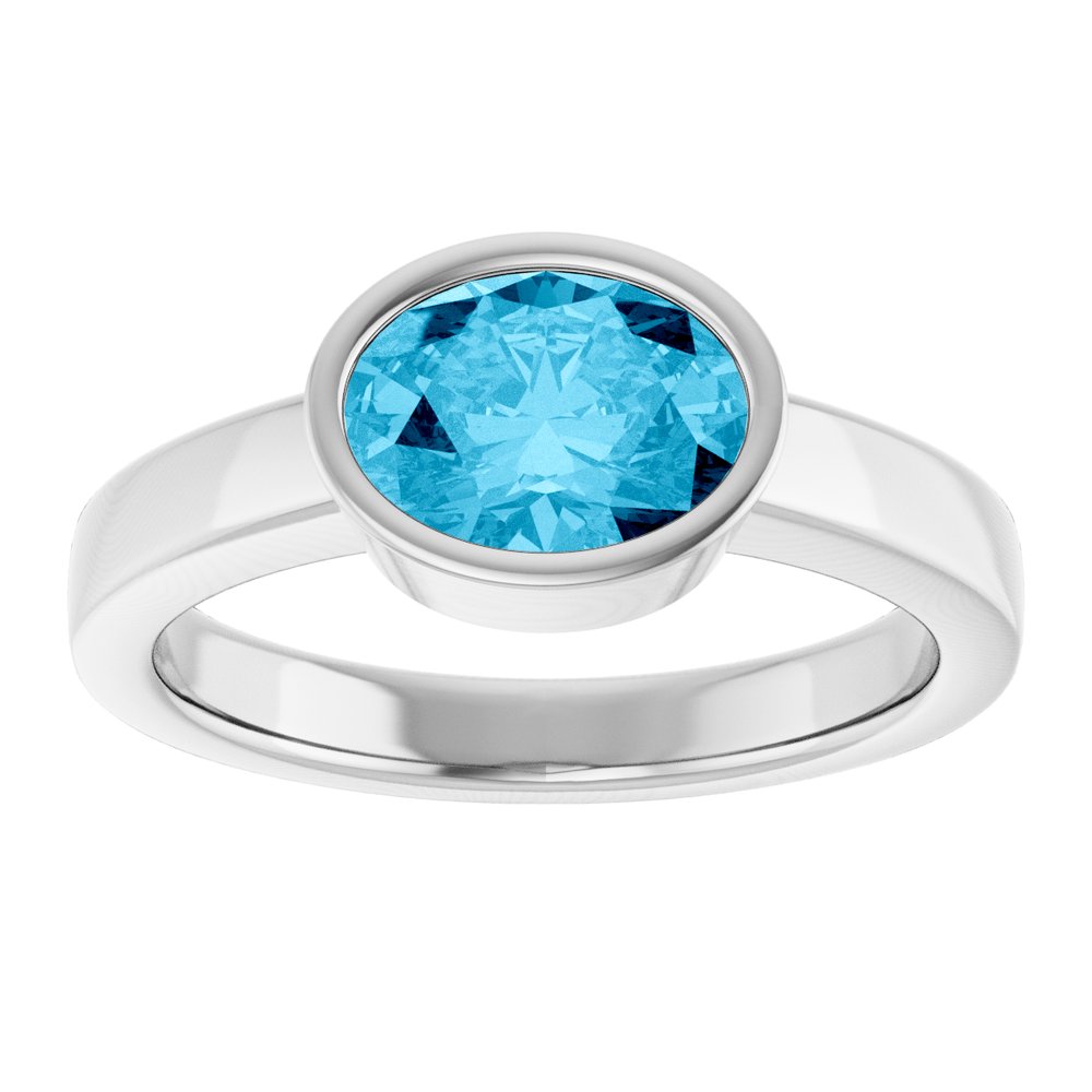 14K White Natural Aquamarine Ring
