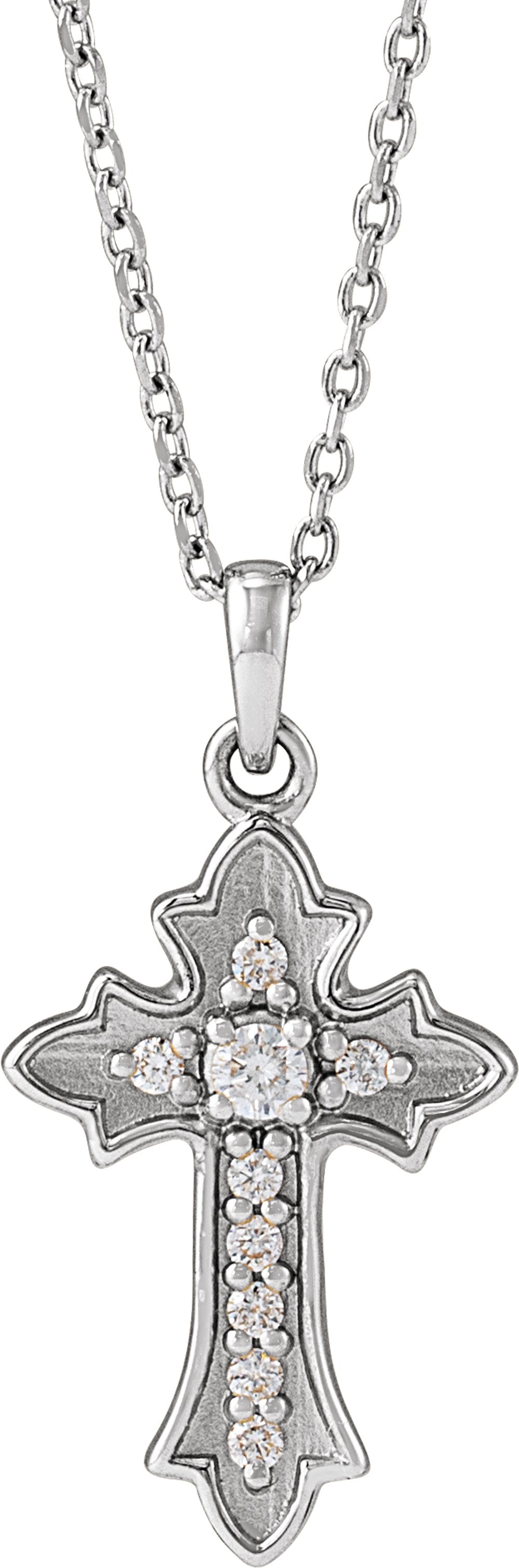 14K White Gold .08 CTW Natural Diamond Vintage-Inspired Cross 16-18" Necklace