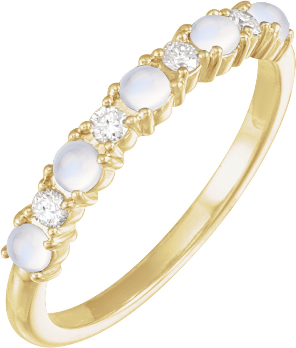 14K Yellow Gold Natural Rainbow Moonstone & 1/8 CTW Natural Diamond Ring