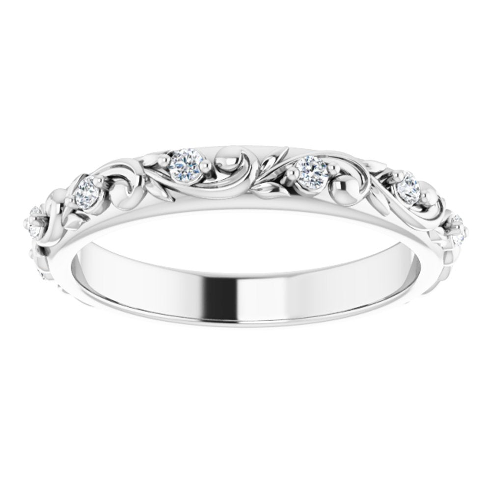 14K White 1.5 mm Round 1/6 CTW Natural Diamond Floral Band