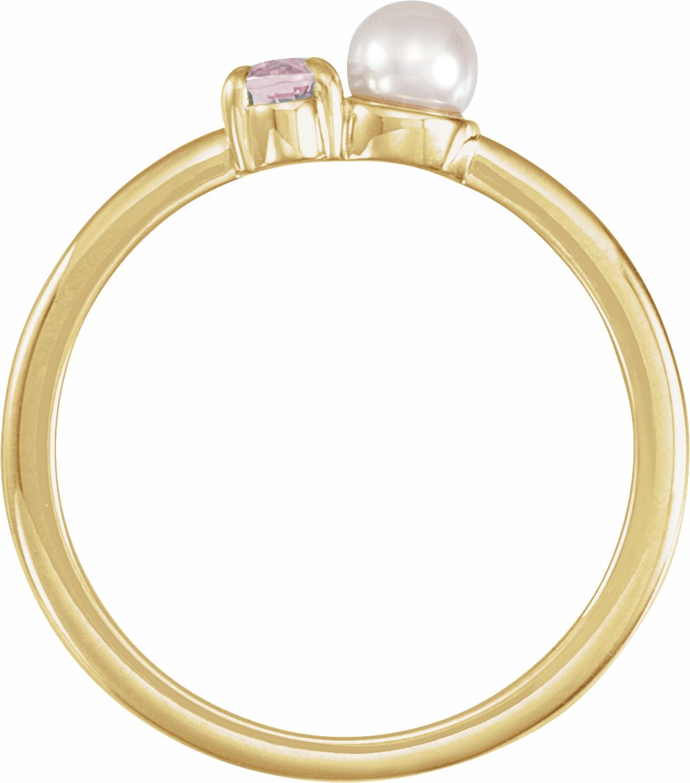 14K Yellow Gold Natural Morganite & Cultured White Akoya Pearl Ring
