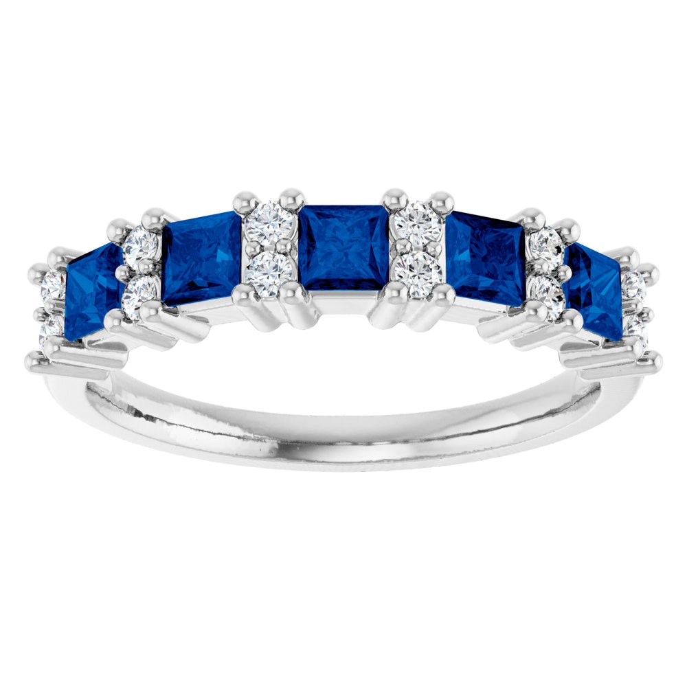 14K White Gold 1/5 CTW Natural Diamond and Natural Blue Sapphire Anniversary Band