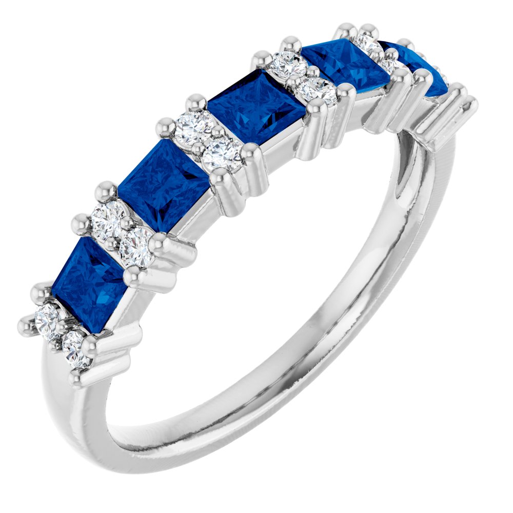 14K White Gold 1/5 CTW Natural Diamond and Natural Blue Sapphire Anniversary Band