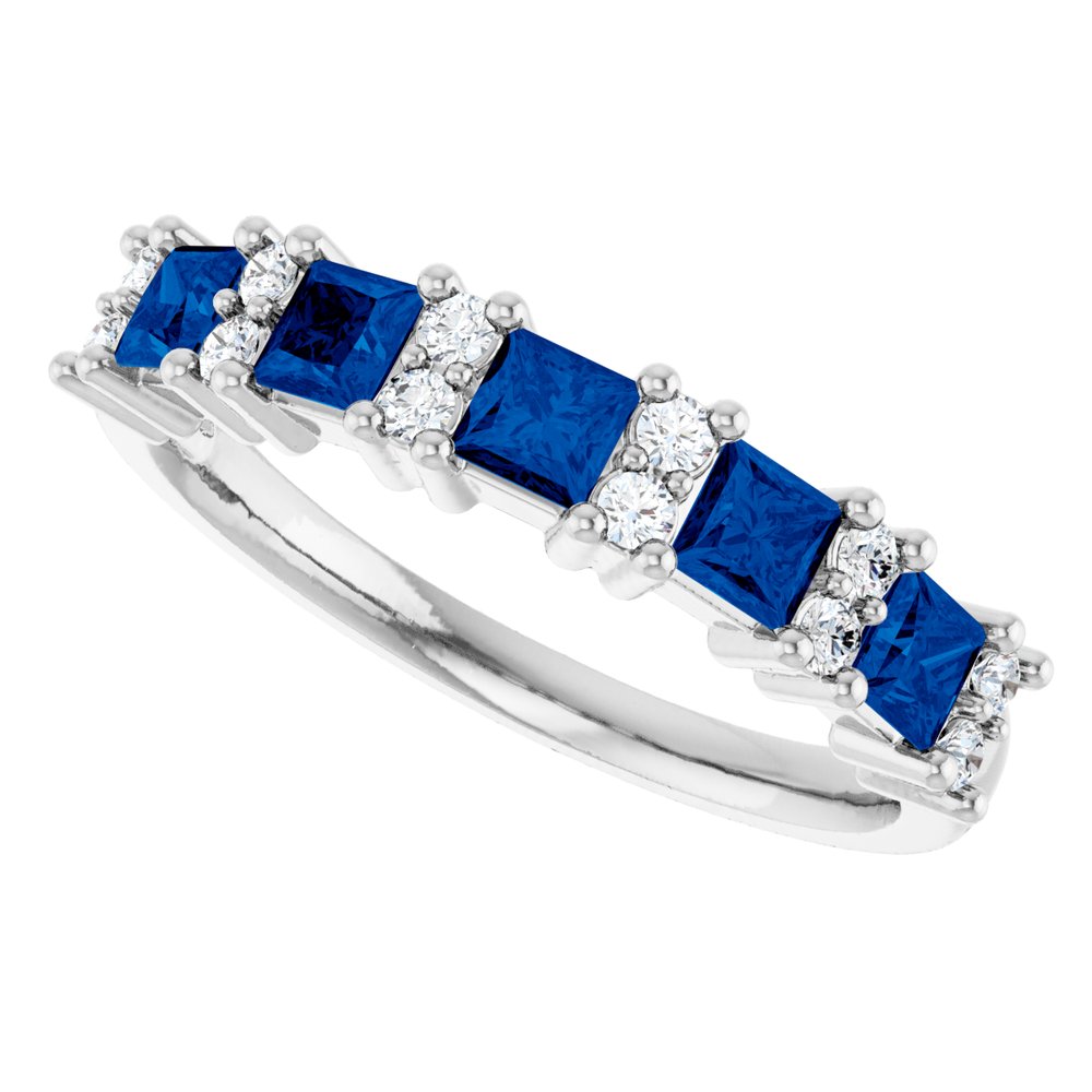 14K White Gold 1/5 CTW Natural Diamond and Natural Blue Sapphire Anniversary Band