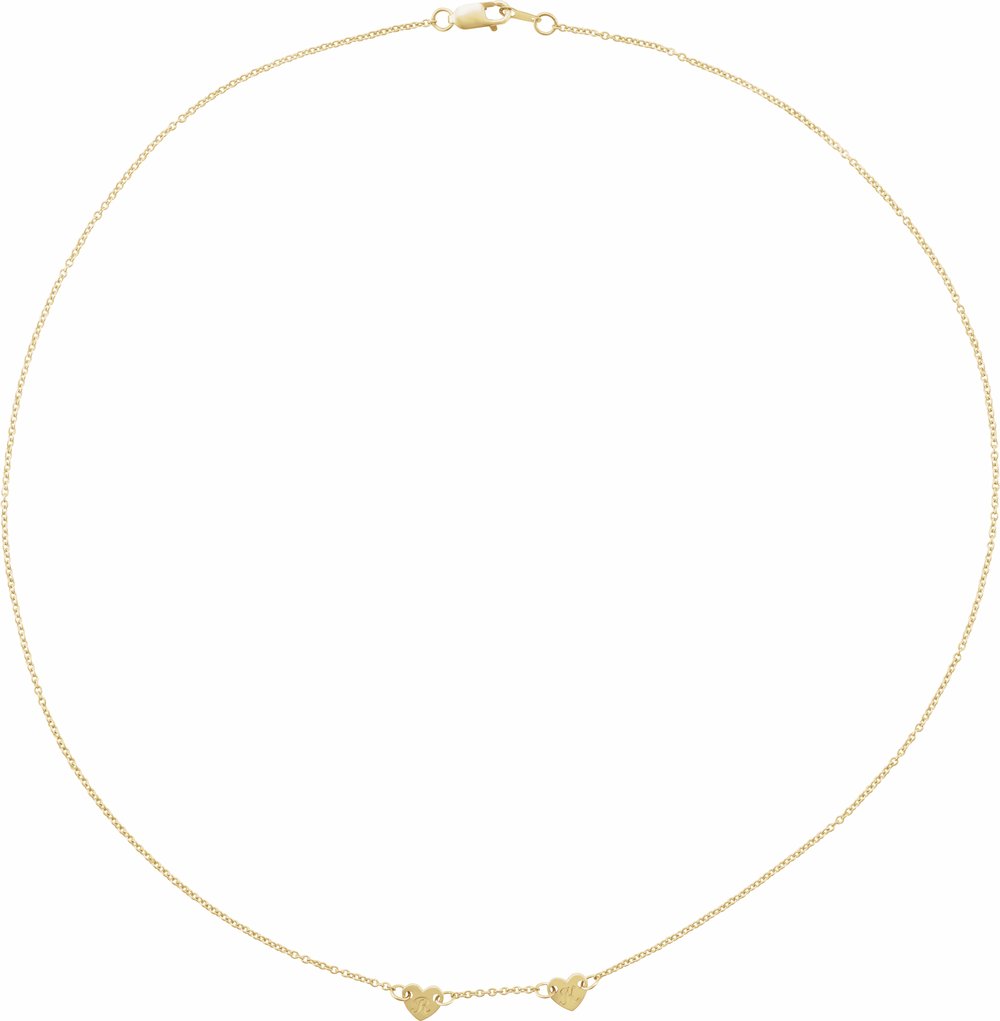 14K Yellow Gold 2-Heart Engravable Family 16" Necklace