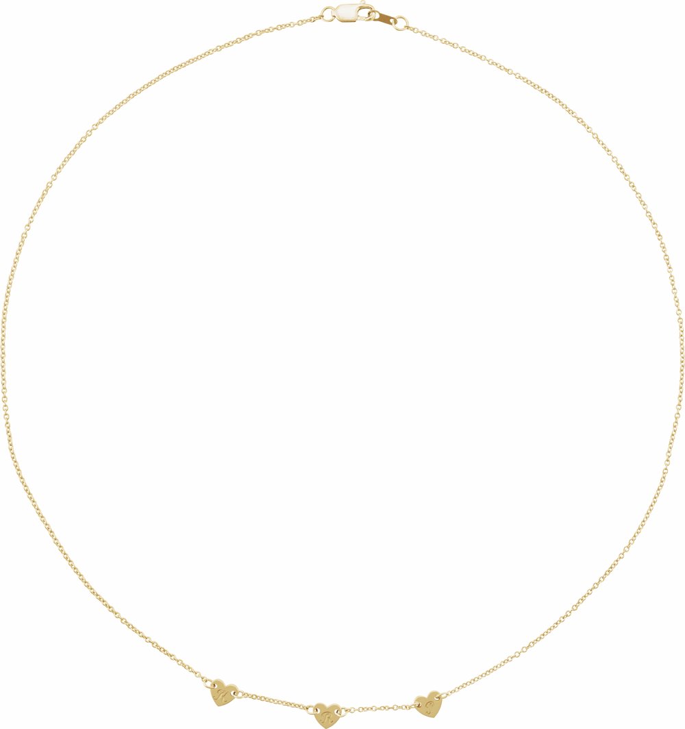 14K Yellow Gold 3-Heart Engravable Family 16" Necklace