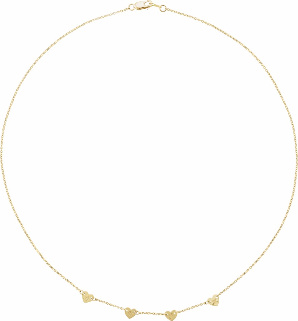 14K Yellow Gold 4-Heart Engravable Family 16" Necklace