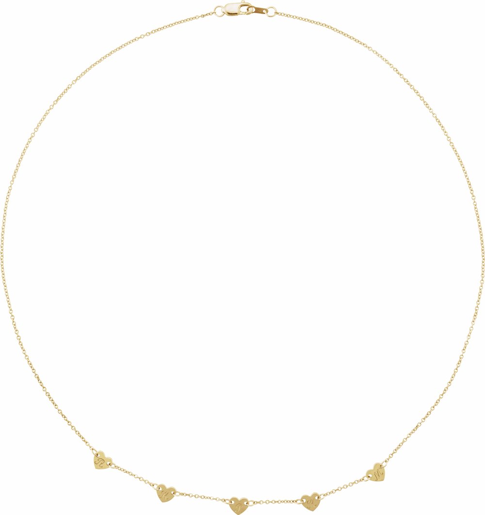 14K Yellow 5-Heart Engravable Family 16" Necklace