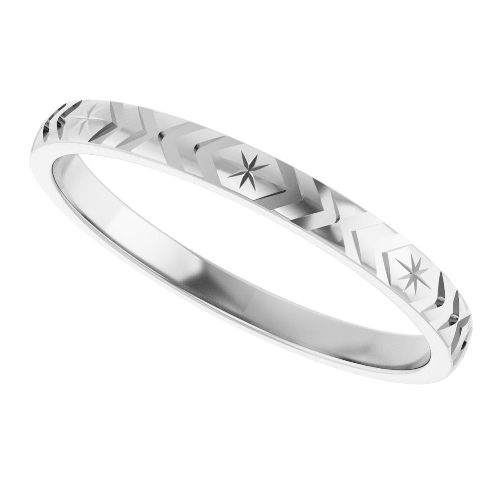 14K White Gold 2 mm Geometric Flat Band Size 7