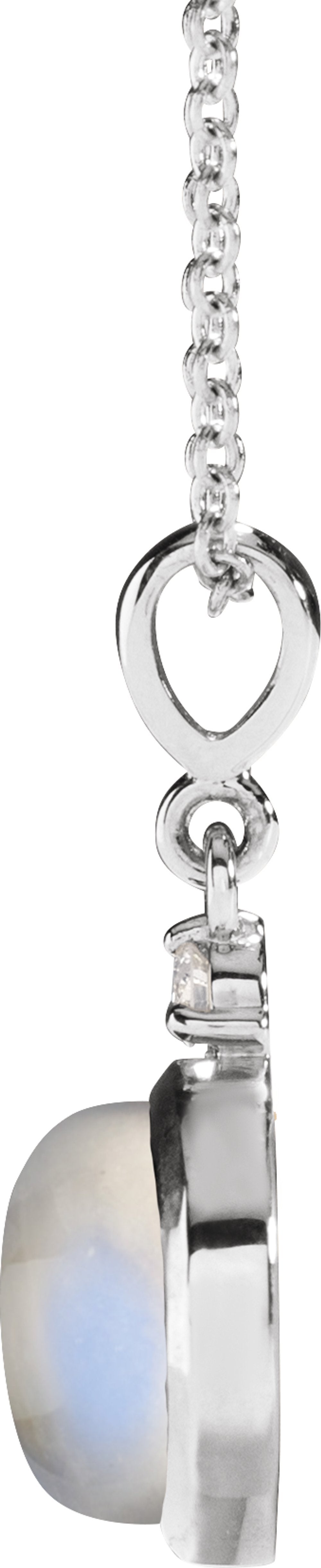 14K White Gold 8 mm Natural Rainbow Moonstone & .03 CT Natural Diamond Cabochon 16-18" Necklace