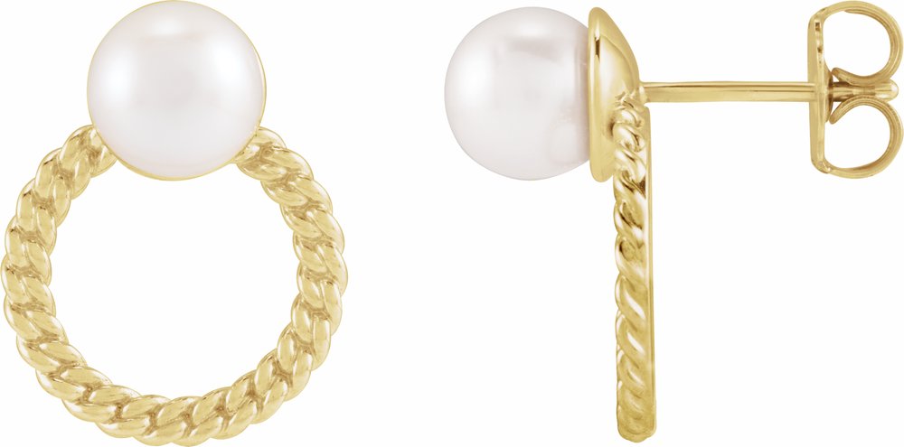 14K Yellow Gold Cultured White Akoya Pearl & Curb Chain Earrings