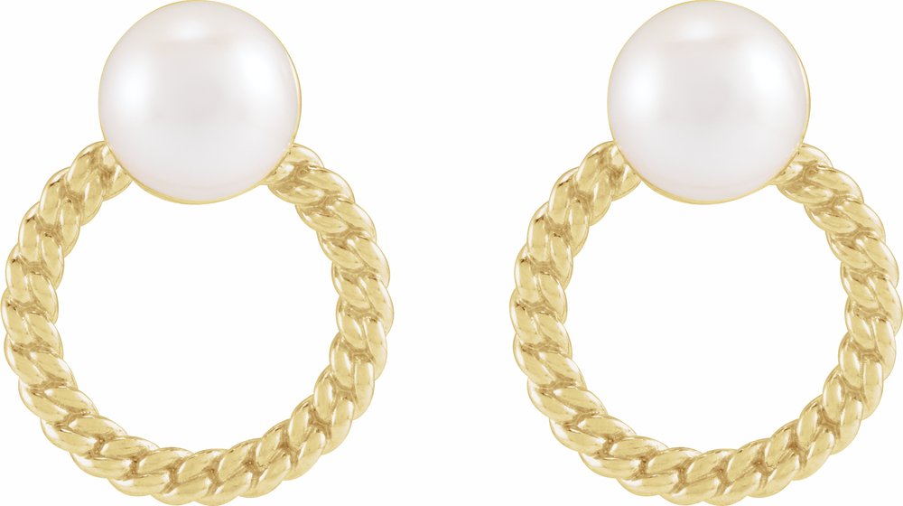 14K Yellow Gold Cultured White Akoya Pearl & Curb Chain Earrings