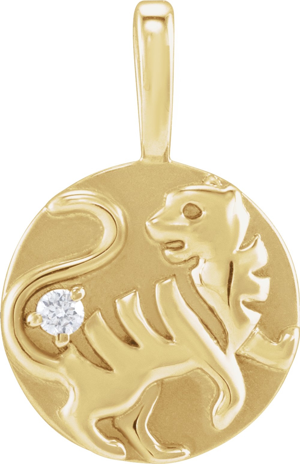 14K Yellow Gold .015 CT Natural Diamond Chinese Zodiac Tiger Pendant