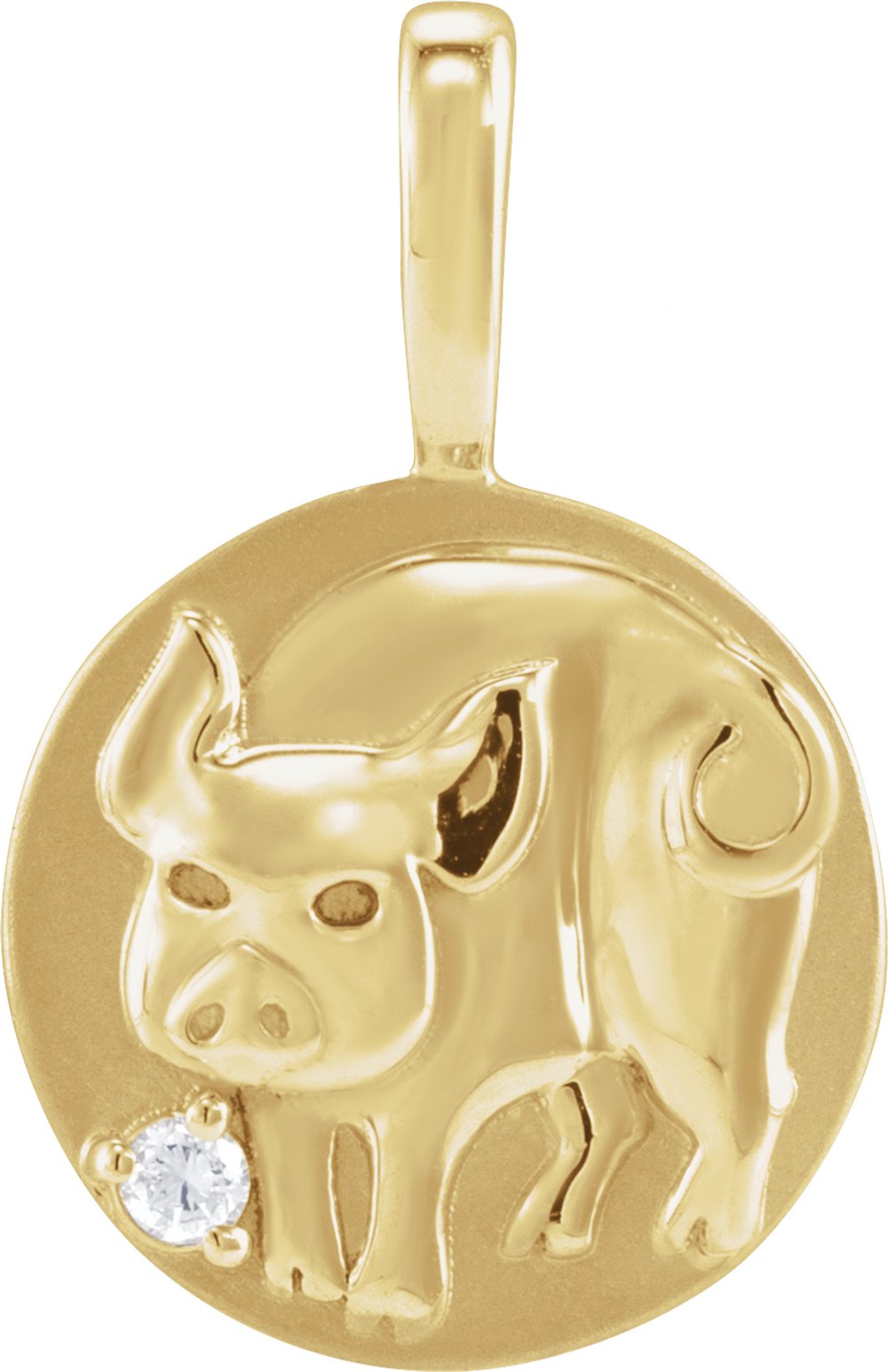 14K Yellow Gold .015 CT Natural Diamond Chinese Zodiac Pig Pendant