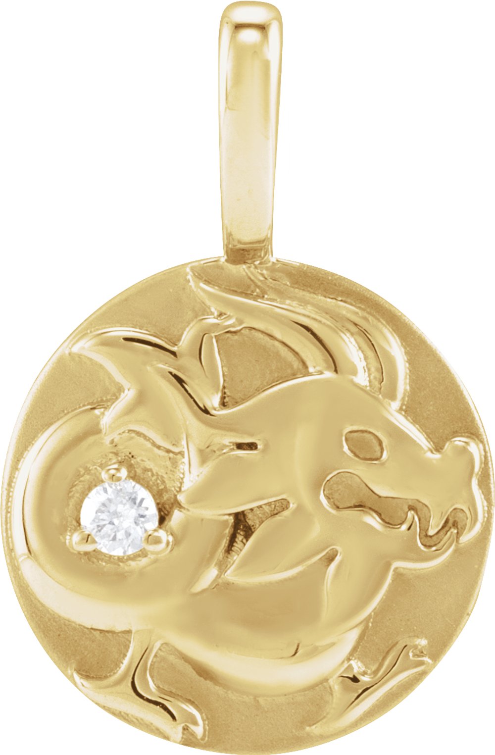 14K Yellow Gold .015 CT Natural Diamond Chinese Zodiac Dragon Pendant