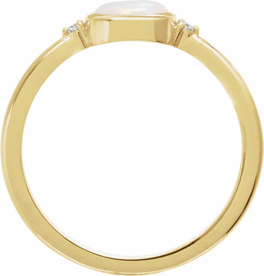 14K Yellow Natural White Opal & .03 CTW Natural Diamond Ring